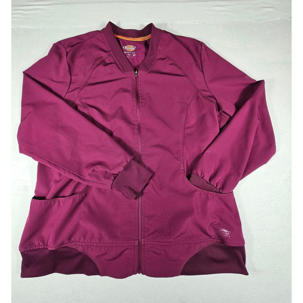 Dickies Dynamix Womens XL Wine Burgundy Zip Front Scrub Jacket DK330 Bomber